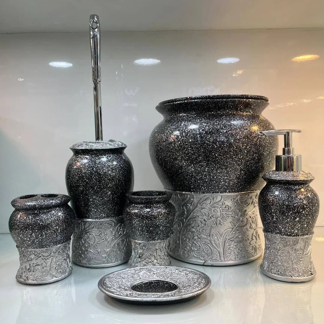 ست سرویس بهداشتی رزین خارجی 6 پارچه رنگ طوسی