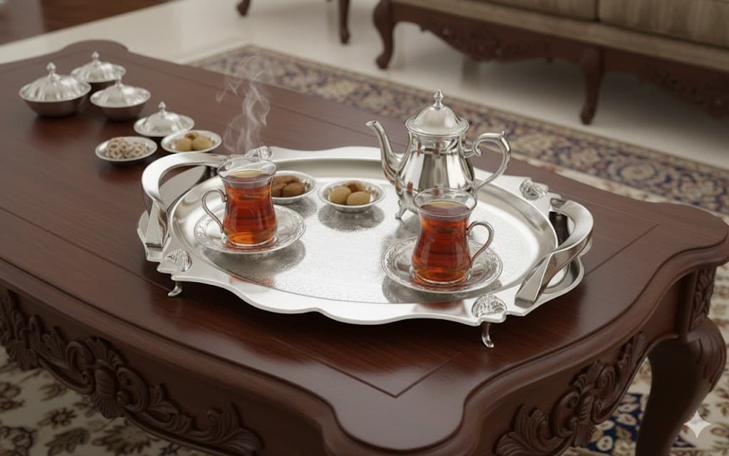 سینی استیل گلدار بیضی پایه دار بزرگ نیوهوم کد: NH08-1904P — تصویر ۳