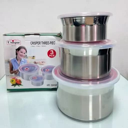 ظرف غذا 3 عددی استیل با درپوش ژله ای سوپاپ دار و واشر سیلیکونی نسوز — تصویر ۲