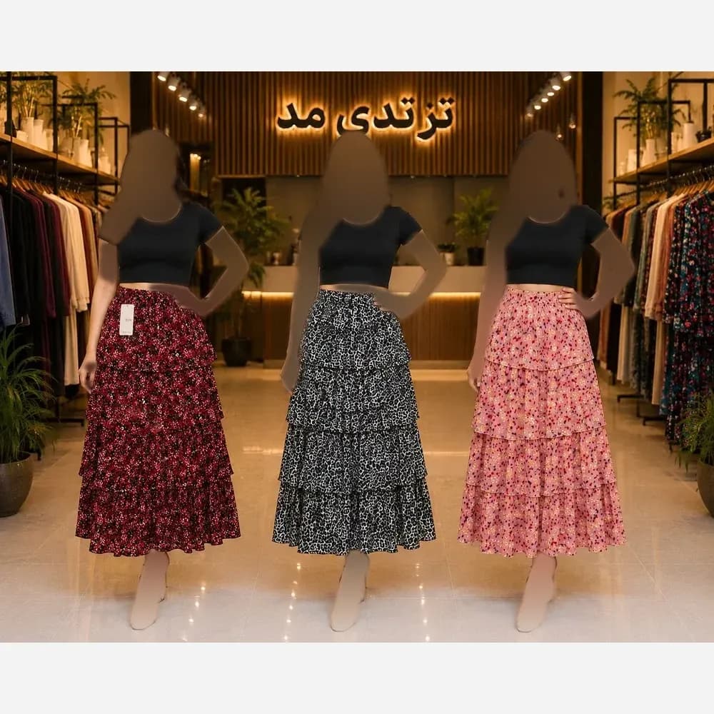دامن طبقه ایی زنانه سبک و خنک فری سایز مناسب چهار فصل — تصویر ۲
