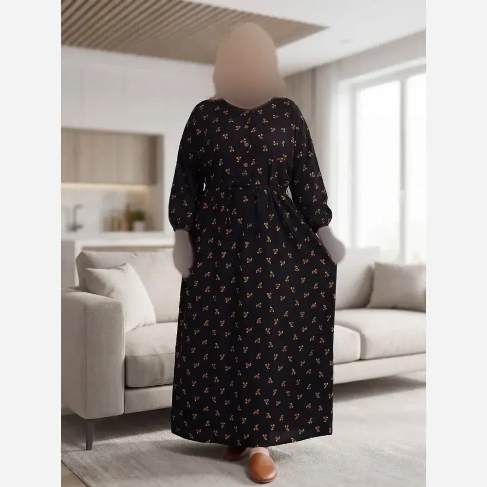 پیراهن گلدار جلو دکمه نخی سایز بزرگ — تصویر ۷