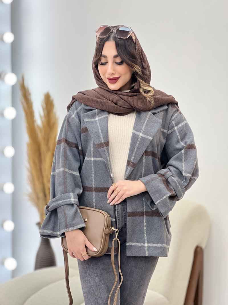 پالتو چهارخونه آستین بند دو جیب کد 5666 — تصویر ۴