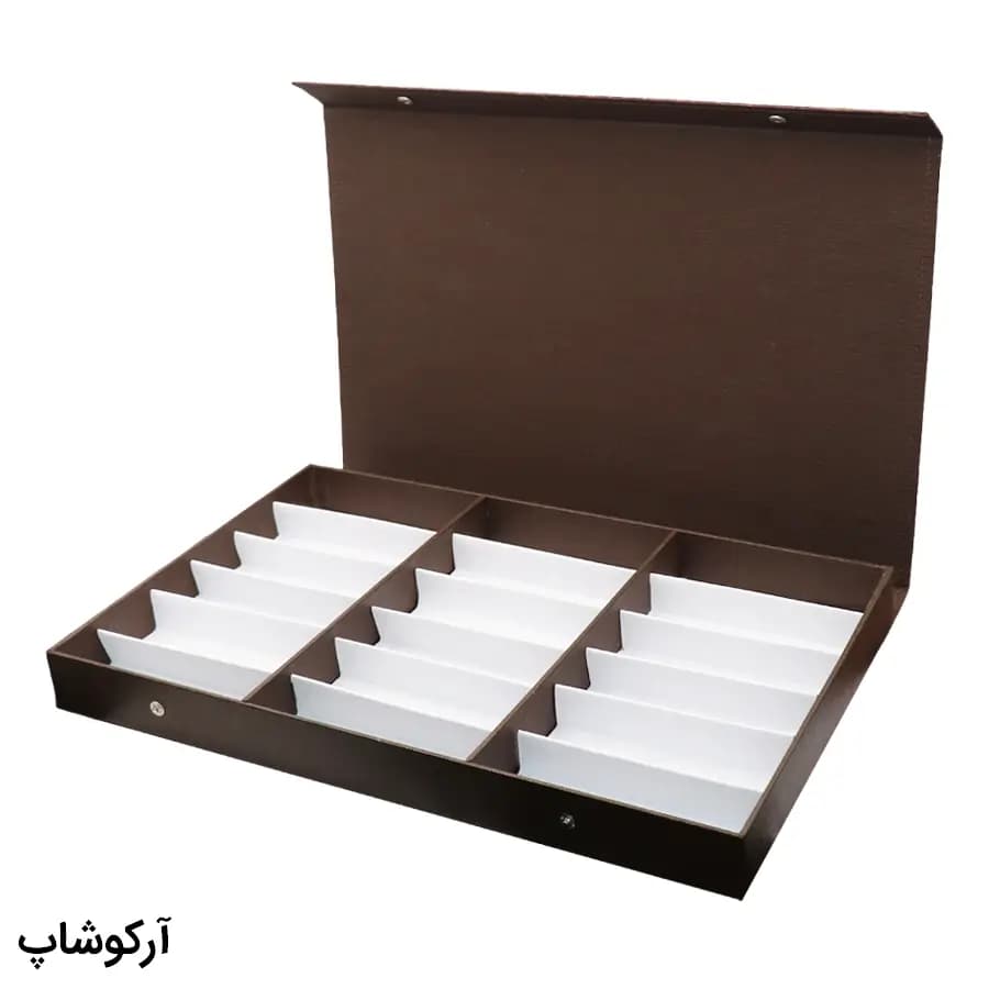 باکس و جعبه 18 تایی عینک طبی با رنگ قهوهای و جنس پارچهای اسپان (فایل) مدل 993036