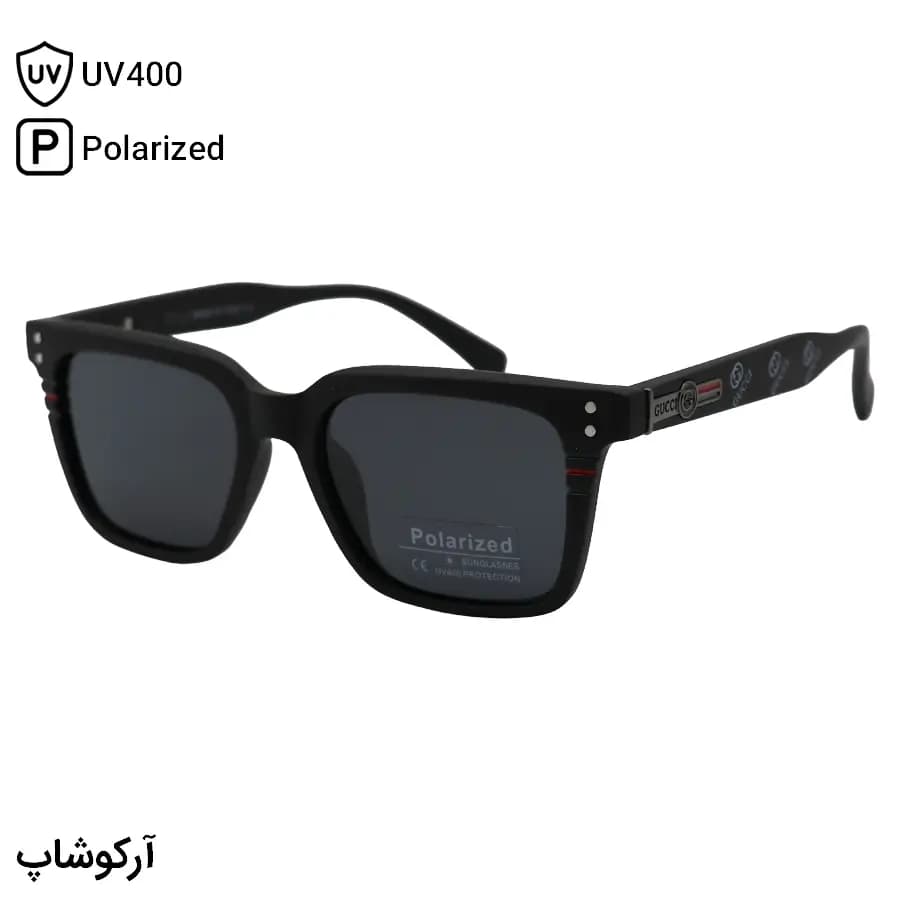 عینک آفتابی Gucci با فریم رنگ مشکی مات، شکل مربعی و لنز دودی تیره و پلاریزه مدل P7123