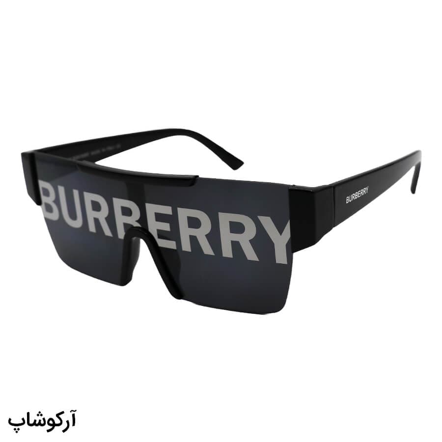عینک آفتابی فانتزی BURBERRY با فریم مشکی رنگ، عدسی دودی تیره و یکسره مدل 6106