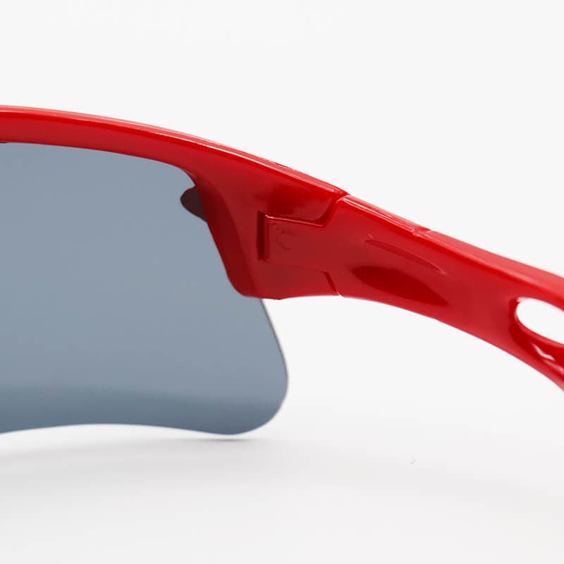 عینک ورزشی اوکلی OAKLEY نیم فریم و قرمز رنگ با عدسی دودی تیره مدل 9164 — تصویر ۵