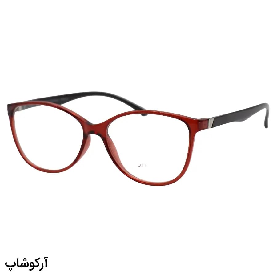 عینک طبی Opticall با فریم رنگ قرمز، بیضی شکل، جنس TR، دسته قهوهای و ساخت ترکیه مدل MOD128