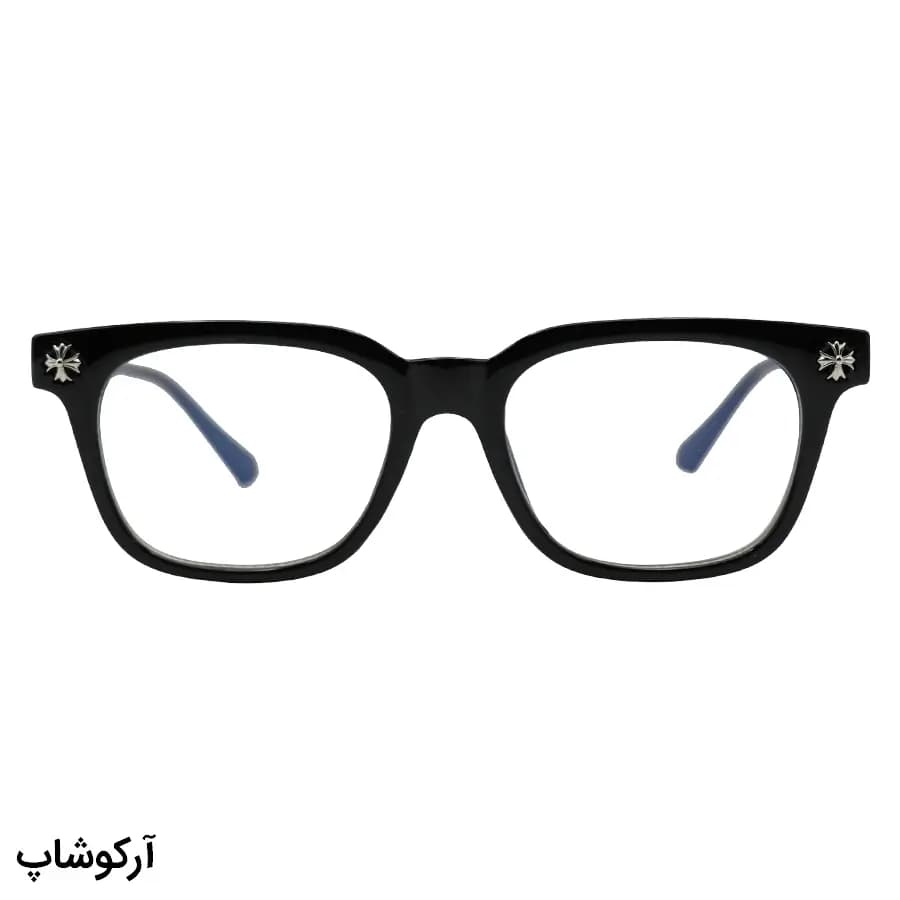 عینک Chrome Hearts با فریم مستطیلی شکل، رنگ مشکی براق و لنز بیرنگ و قابل تعویض مدل 2273 — تصویر ۳
