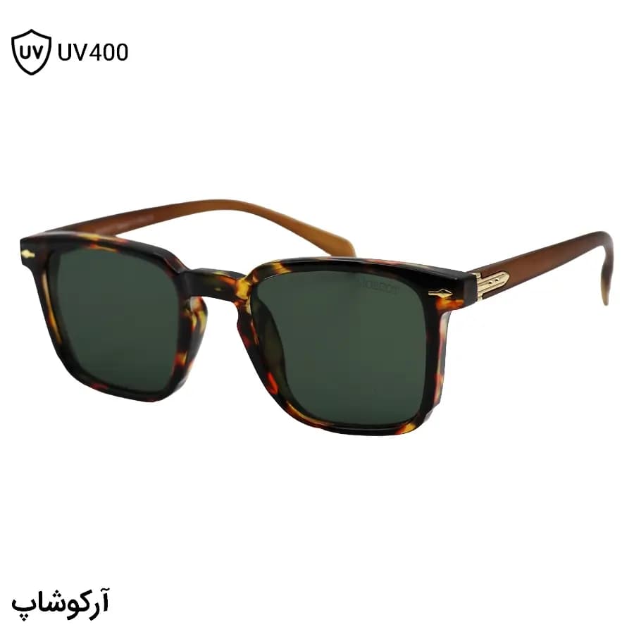 عینک آفتابی Moscot با فریم مربعی شکل، رنگ هاوانا براق، دسته قهوهای مات و عدسی سبز تیره مدل 6019
