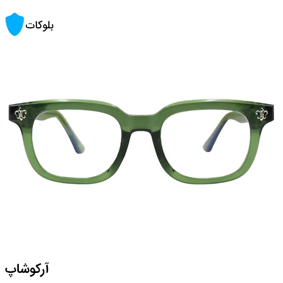 عینک برند کروم هارتز با فریم مستطیلی شکل، رنگ سبز و نقرهای، دسته سیمدار و لنز بلوکات مدل 9203 — تصویر ۳