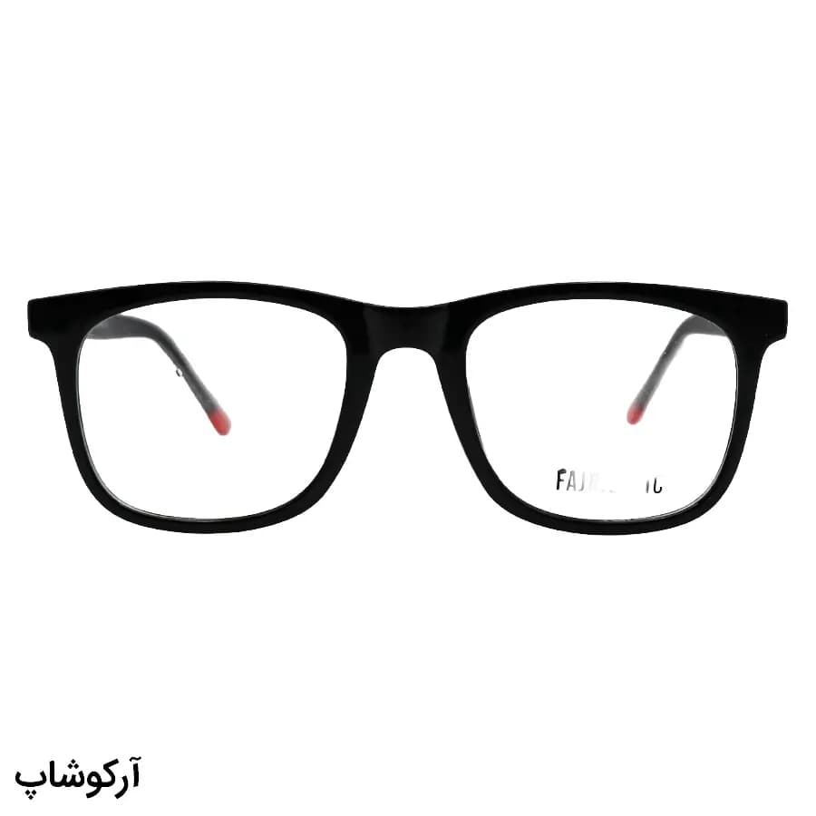 فریم عینک طبی با فریم رنگ مشکی براق، شکل مربعی، از جنس استات و دسته سیمدار و لولا فنردار مدل 250609 — تصویر ۳