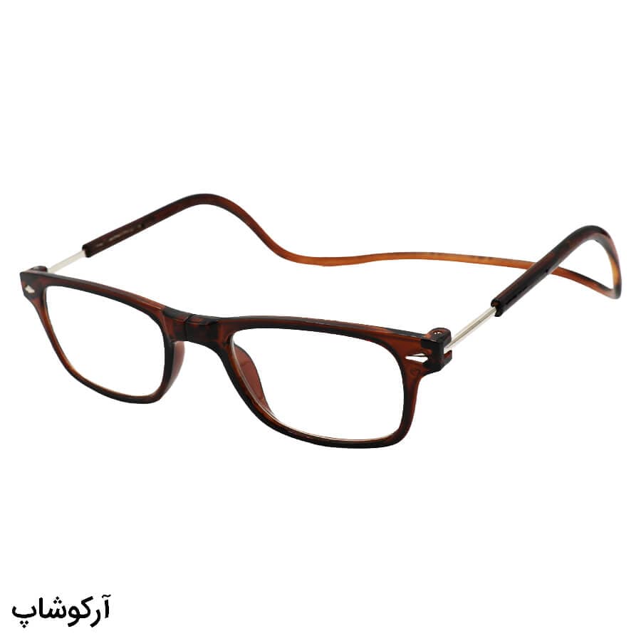 عینک مطالعه نمره +2.25 نزدیک بین با فریم مگنتی و آهنربایی، قهوه ای رنگ و روگردنی مدل 221