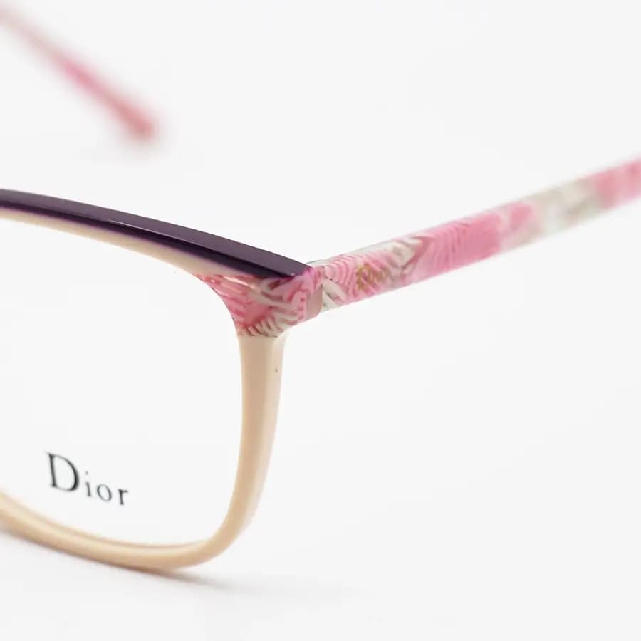 عینک طبی زنانه Dior با فریم رنگ کرمی، شکل مربعی، از جنس استات و دسته چندرنگ و سیمدار و لولا فنری مدل SL-A616 — تصویر ۵