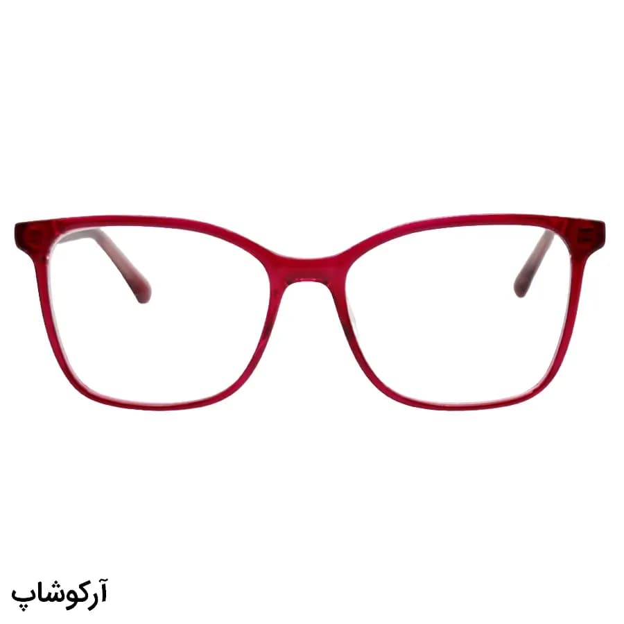 فریم عینک طبی با فریم رنگ قرمز، شکل مربعی، از جنس استات، دسته سیمدار و لولا فنردار مدل ISA3164 — تصویر ۲