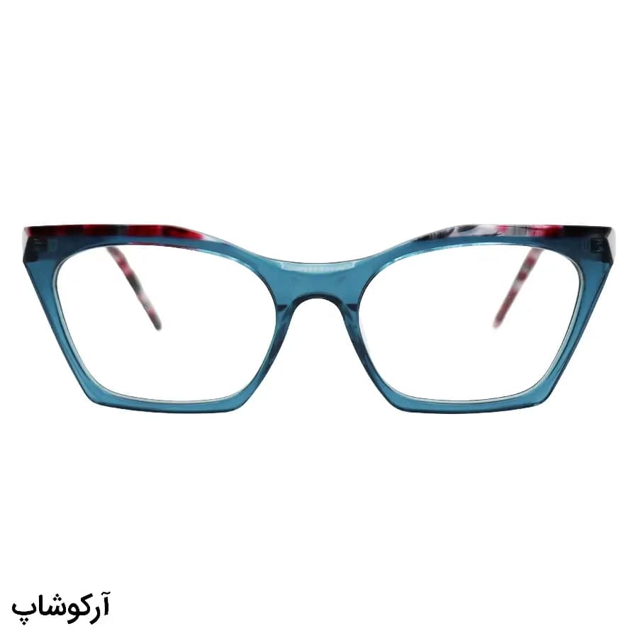 عینک طبی زنانه Fendi با فریم رنگ سبز، شکل چشم گربهای، از جنس استات و دسته رنگ قرمز و سیمدار و لولا فنردار مدل XL6028 — تصویر ۳