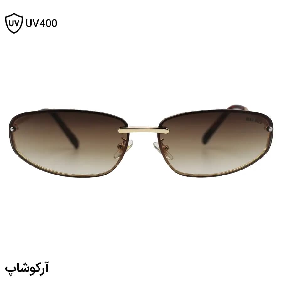 عینک آفتابی زنانه MIU MIU با فریم طلایی رنگ، شکل بیضی و لنز قهوهای سایه روشن مدل 22701 — تصویر ۳