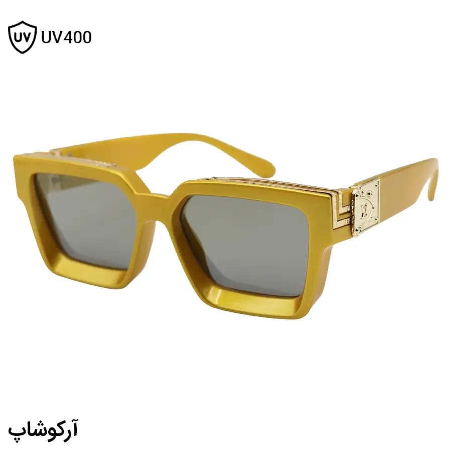 عینک آفتابی LOUIS VUITTON طرح میلیونر با فریم طلایی براق، مستطیلی شکل و لنز دودی تیره مدل M96006WN