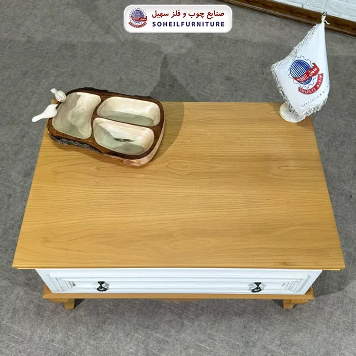 میز جلو مبلی نئو کلاسیک چوب و MDF مدل 139 سهیل (روکش طبیعی چوب بلوط) — تصویر ۵
