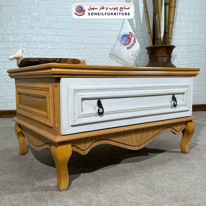 میز جلو مبلی نئو کلاسیک چوب و MDF مدل 139 سهیل (روکش طبیعی چوب بلوط) — تصویر ۴