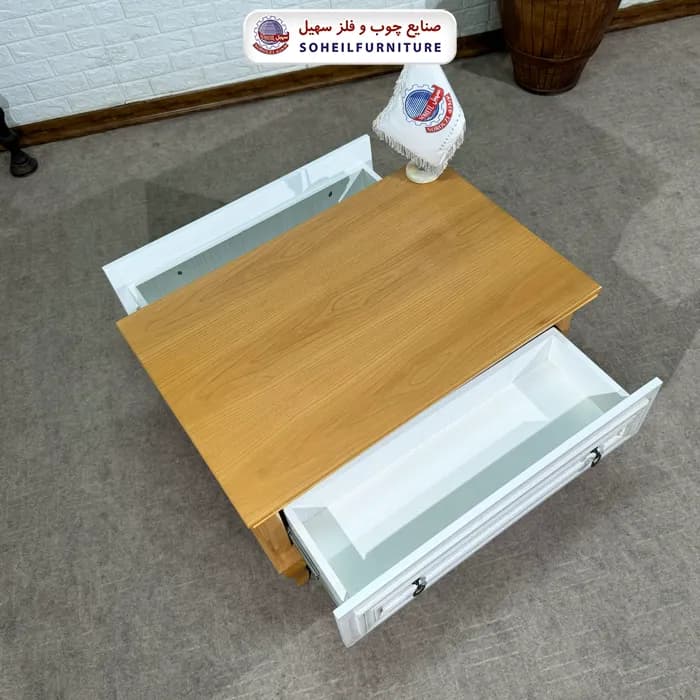 میز جلو مبلی نئو کلاسیک چوب و MDF مدل 139 سهیل (روکش طبیعی چوب بلوط) — تصویر ۶