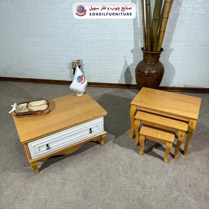 میز جلو مبلی نئو کلاسیک چوب و MDF مدل 139 سهیل (روکش طبیعی چوب بلوط) — تصویر ۲