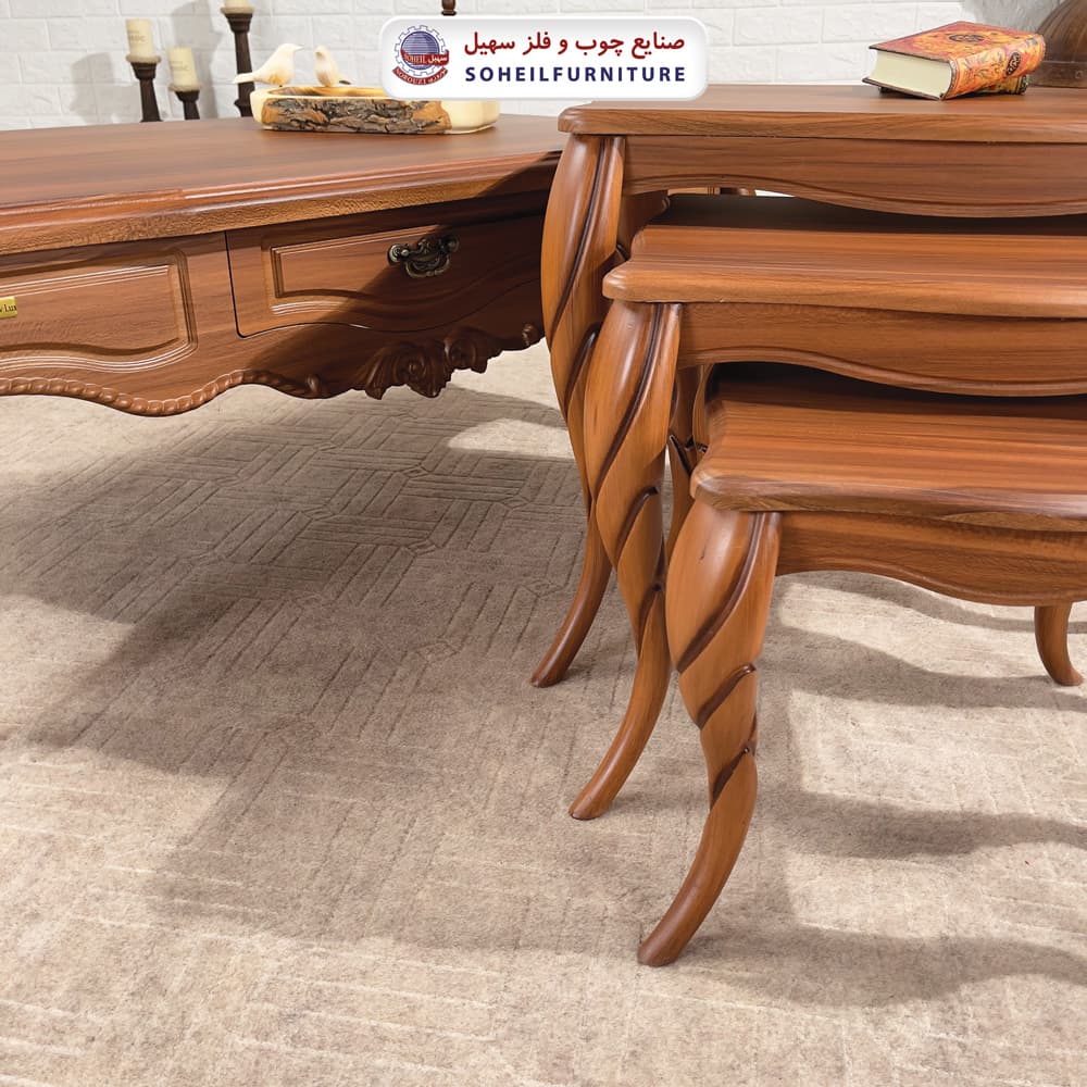 میز عسلی چوبی کلاسیک سه تیکه مدل 0070 سهیل — تصویر ۷