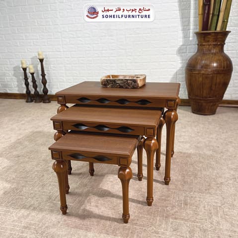 میز عسلی چوبی کلاسیک سه تیکه مدل 0081 سهیل — تصویر ۳