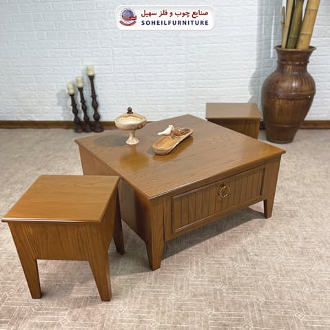 میز عسلی(بغل مبل) چوبی مدرن مدل 141 سهیل (روکش طبیعی چوب بلوط) — تصویر ۵