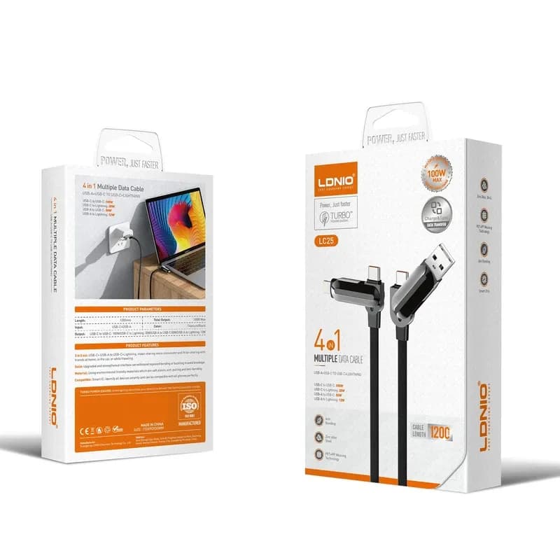 کابل تبدیل USB-C به USB و لایتنینگ الدنیو مدل LDNIO LC25 — تصویر ۲