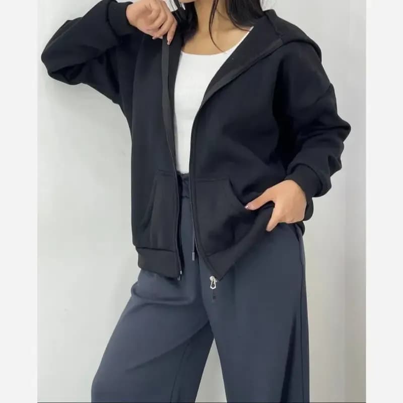 سویشرت بیسیک دورس اسپان داخل کرکی فری سایز سفید و مشکی — تصویر ۲