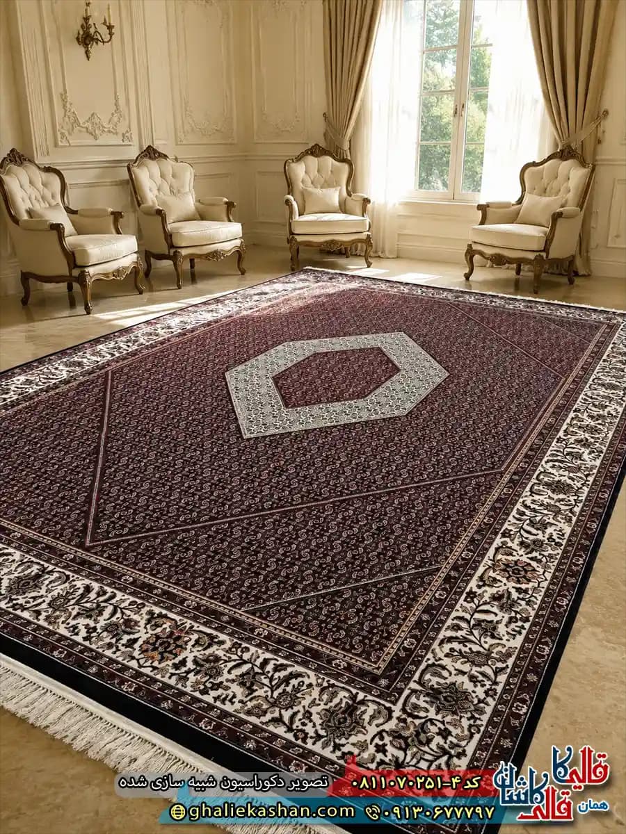 فرش کلاسیک 700 شانه طرح بیجار رنگ سرمه ای مشکی کاشان — تصویر ۲