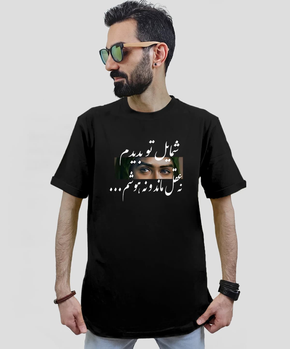 تیشرت مردانه و زنانه مذهبی طرح شمایل تو بدیدم نه عقل ماند و نه هوشم — تصویر ۳