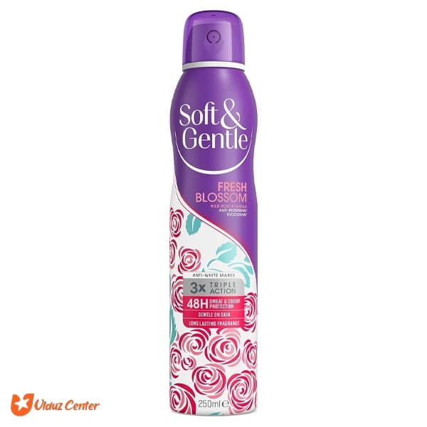 اسپری ضد تعریق زنانه Soft – Gentle رایحه رز وحشی و وانیل مدل Fresh Blossom حجم 250 میل