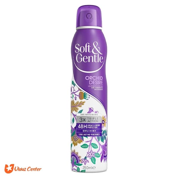 اسپری ضد تعریق زنانه Soft – Gentle رایحه اسطوخودوس و ارکیده مدل Orchid Desire حجم 250 میل