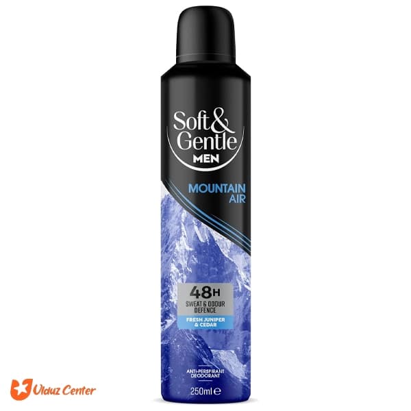 اسپری ضد تعریق مردانه Soft – Gentle رایحه سرو کوهی تازه و چوب سدر مدل Mountain Air حجم 250 میل