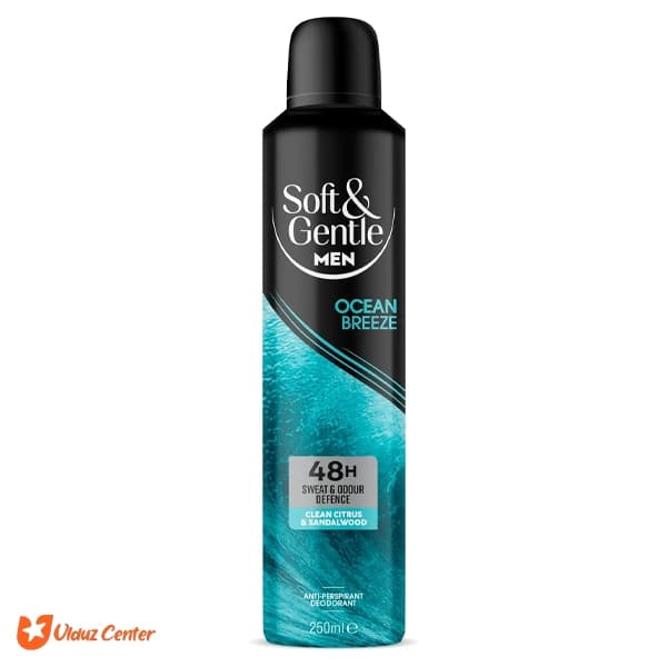 اسپری ضد تعریق مردانه Soft – Gentle رایحه مرکبات تازه و چوب صندل مدل Ocean Breeze حجم 250 میل