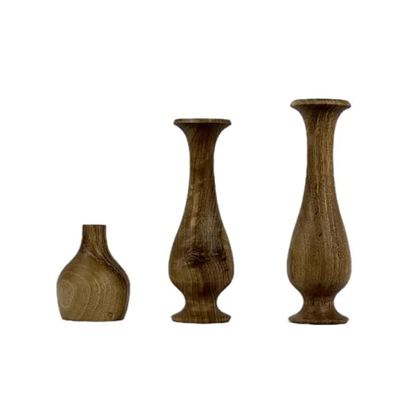 ست 3 عددی شمعدان و گلدان چوبی