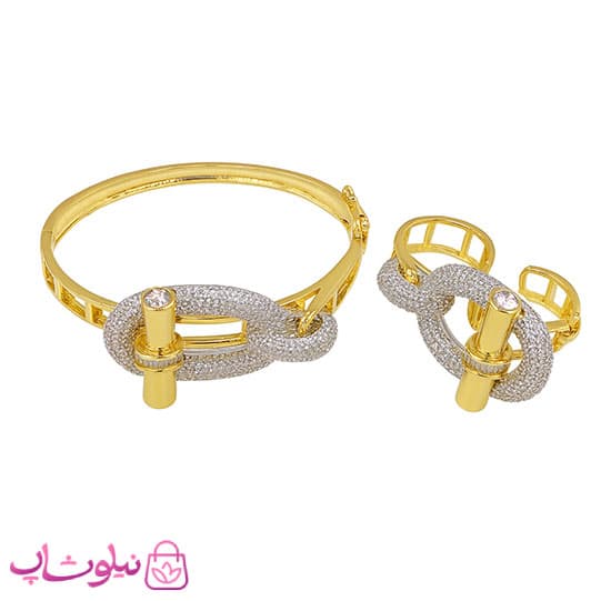 ست دستبند و انگشتر هرمس زنانه مجلسی استیل طلایی (کیفیت مستر) کد 2600