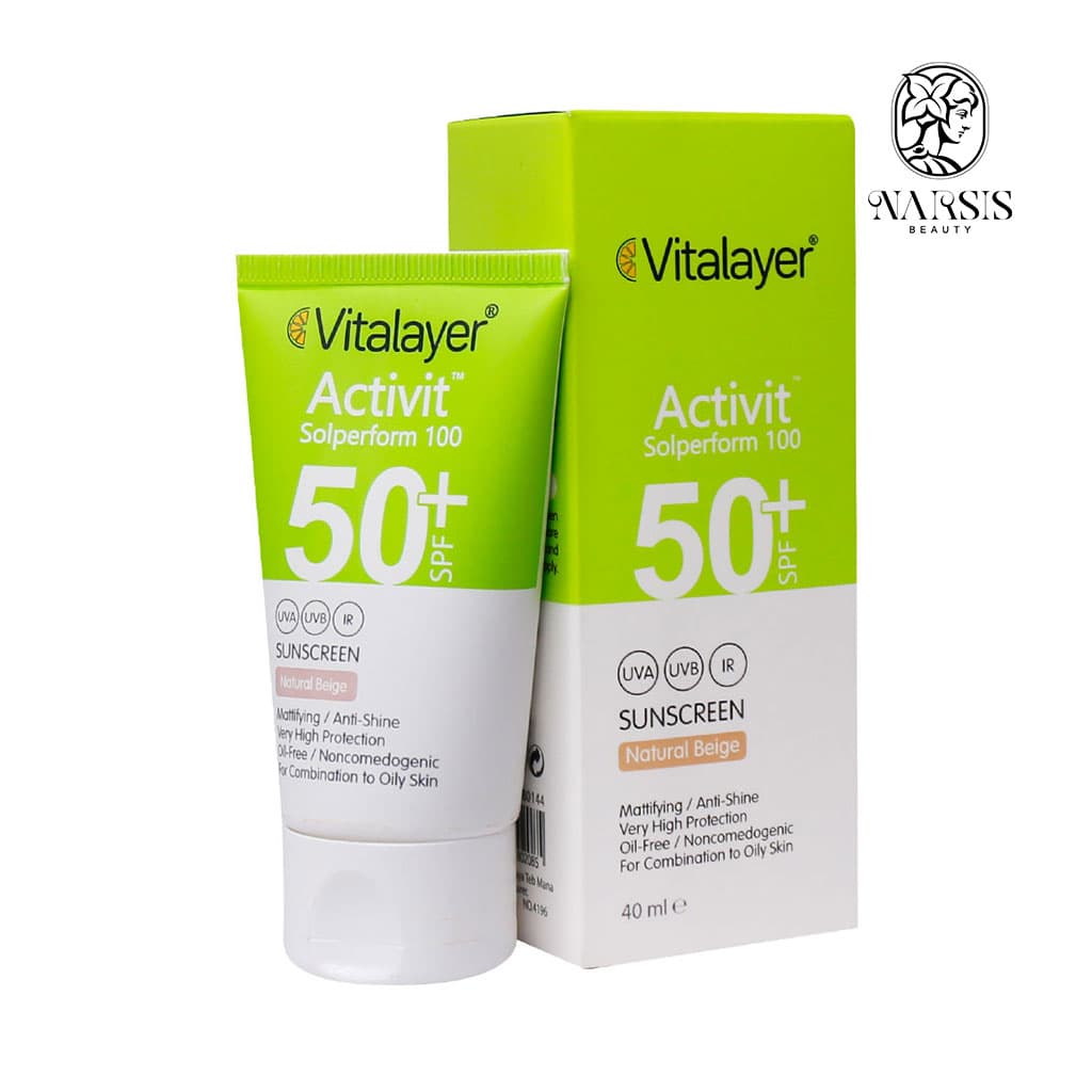 فلوئید ضد آفتاب SPF50 پوست چرب اکتی ویت ویتالیر (بژ طبیعی) 50 میلی لیتر — تصویر ۲