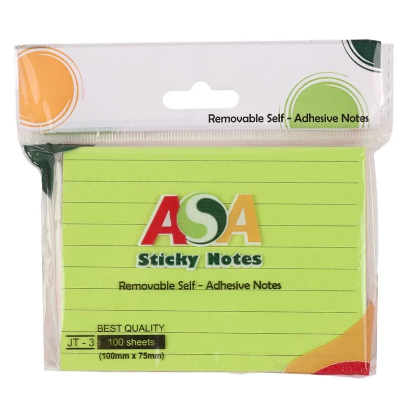 کاغذ یادداشت چسب دار رنگی ASA 7.5*10cm بسته 100 برگی — تصویر ۲