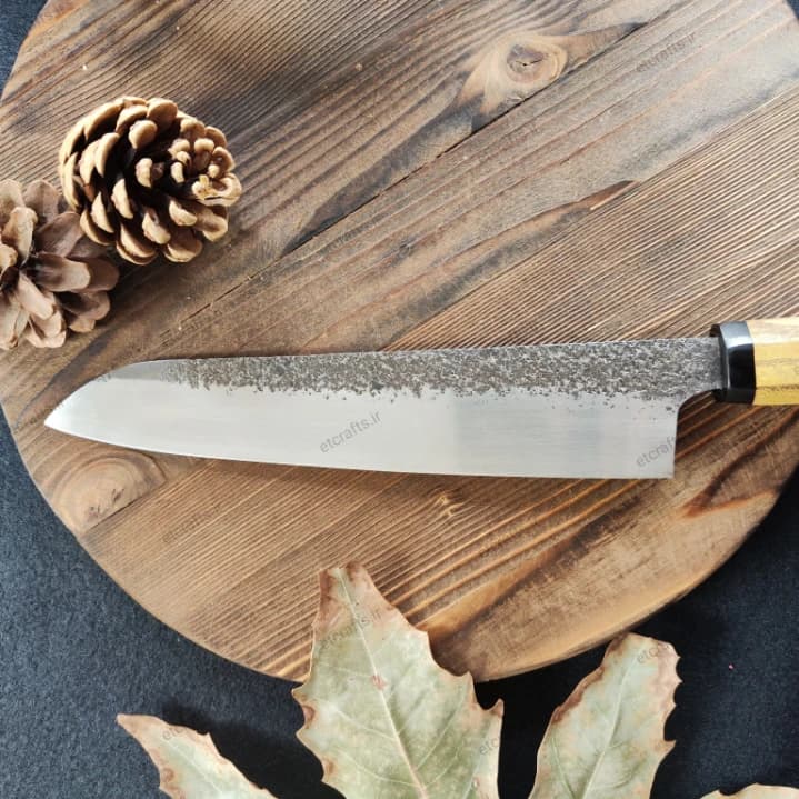 شف نایف تک پولاد مدل ژاپنی دستساز زنجان با تیغه فولاد 50CRV4 (رنگ کوره) و دسته چوب گردو — تصویر ۲