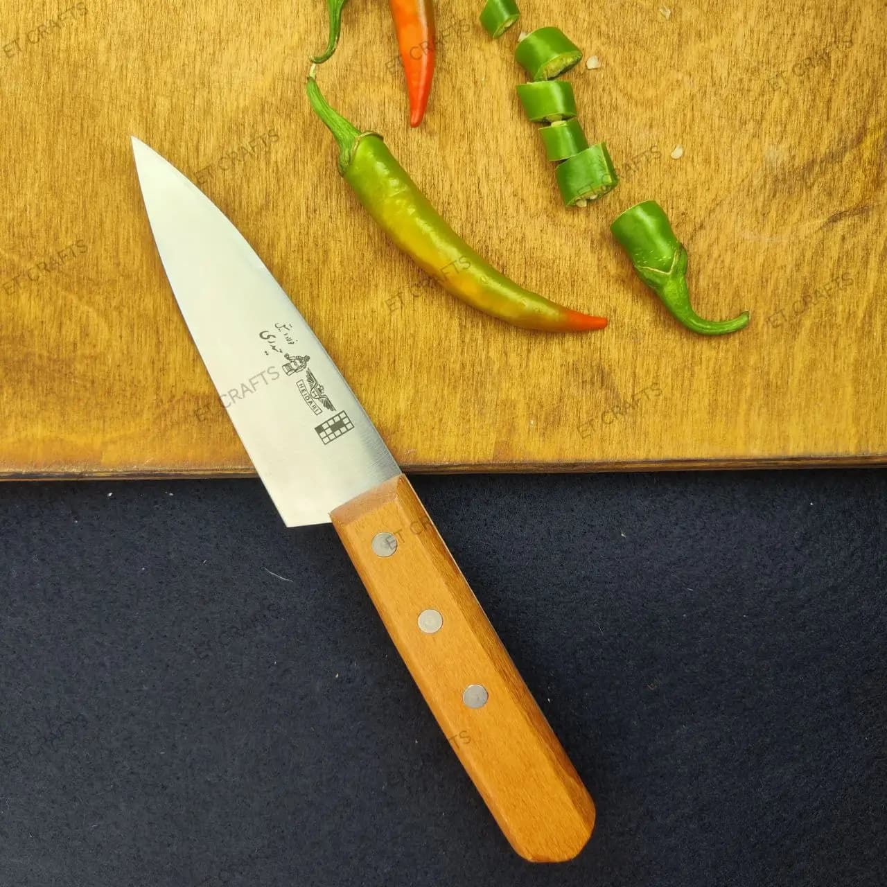 چاقو راسته حیدری دسته چوبی (تیغه استیل) در 7 سایز — تصویر ۲