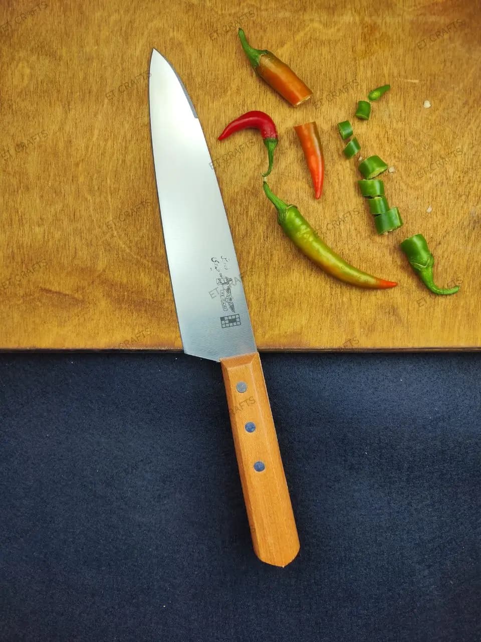 چاقو راسته حیدری دسته چوبی (تیغه استیل) در 7 سایز — تصویر ۵
