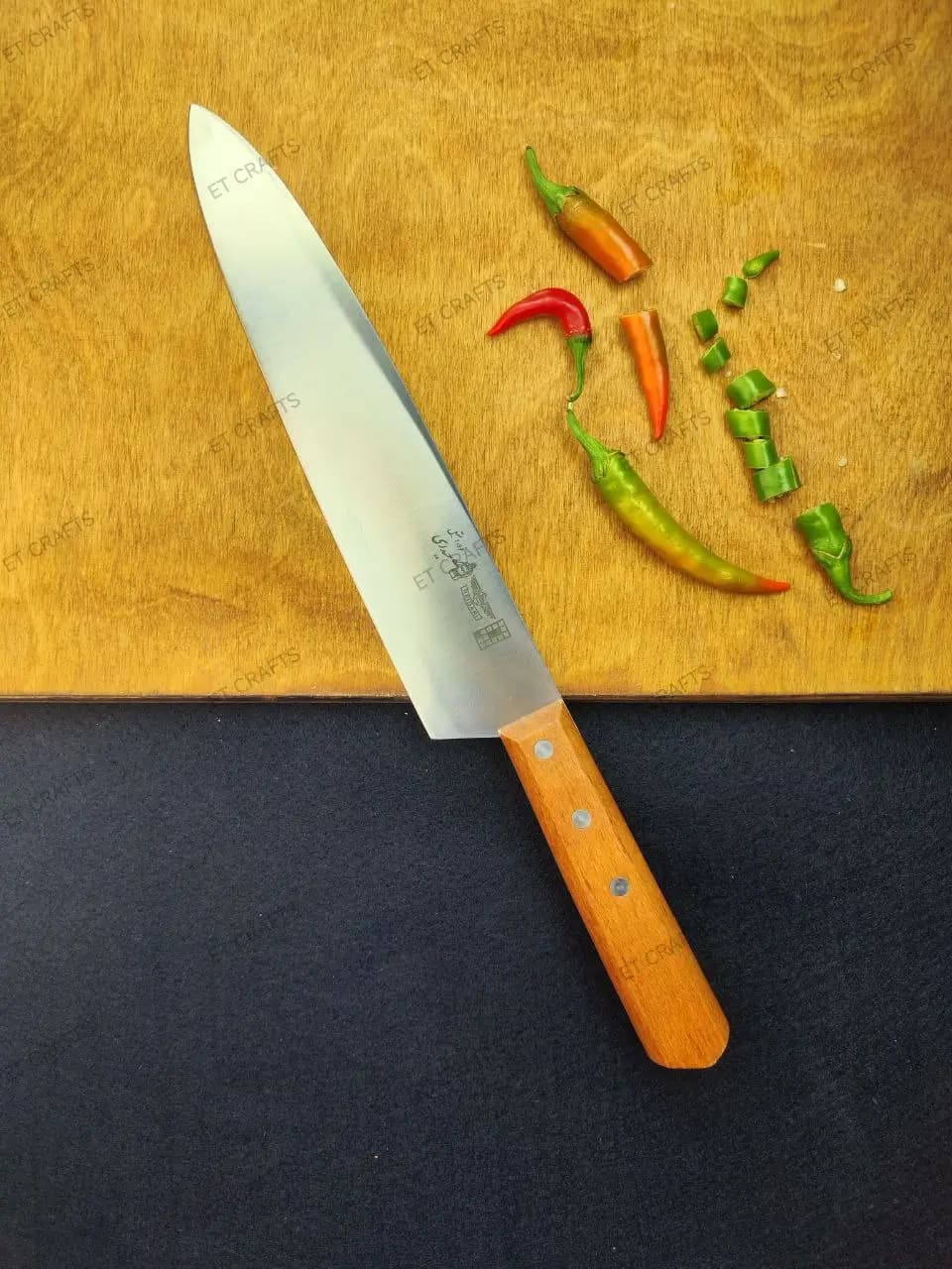 چاقو راسته حیدری دسته چوبی (تیغه استیل) در 7 سایز — تصویر ۶