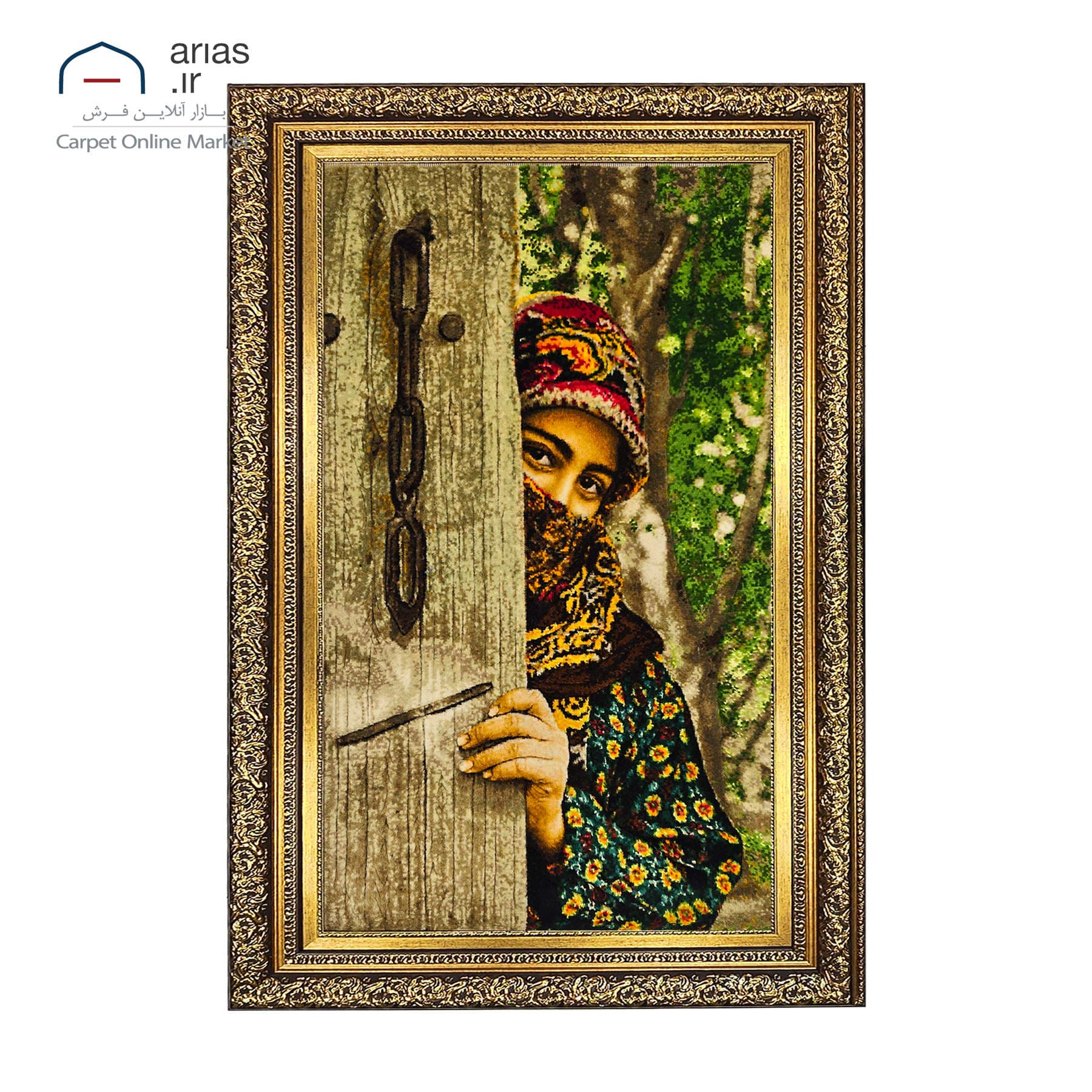 تابلو فرش دستباف عمودی طرح گل چله و گل ابریشم بافت تبریز کد T11061 — تصویر ۲