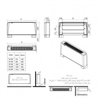 فن کویل زمینی کریوه پایه دار تهویه مدل SV-800 — تصویر ۲