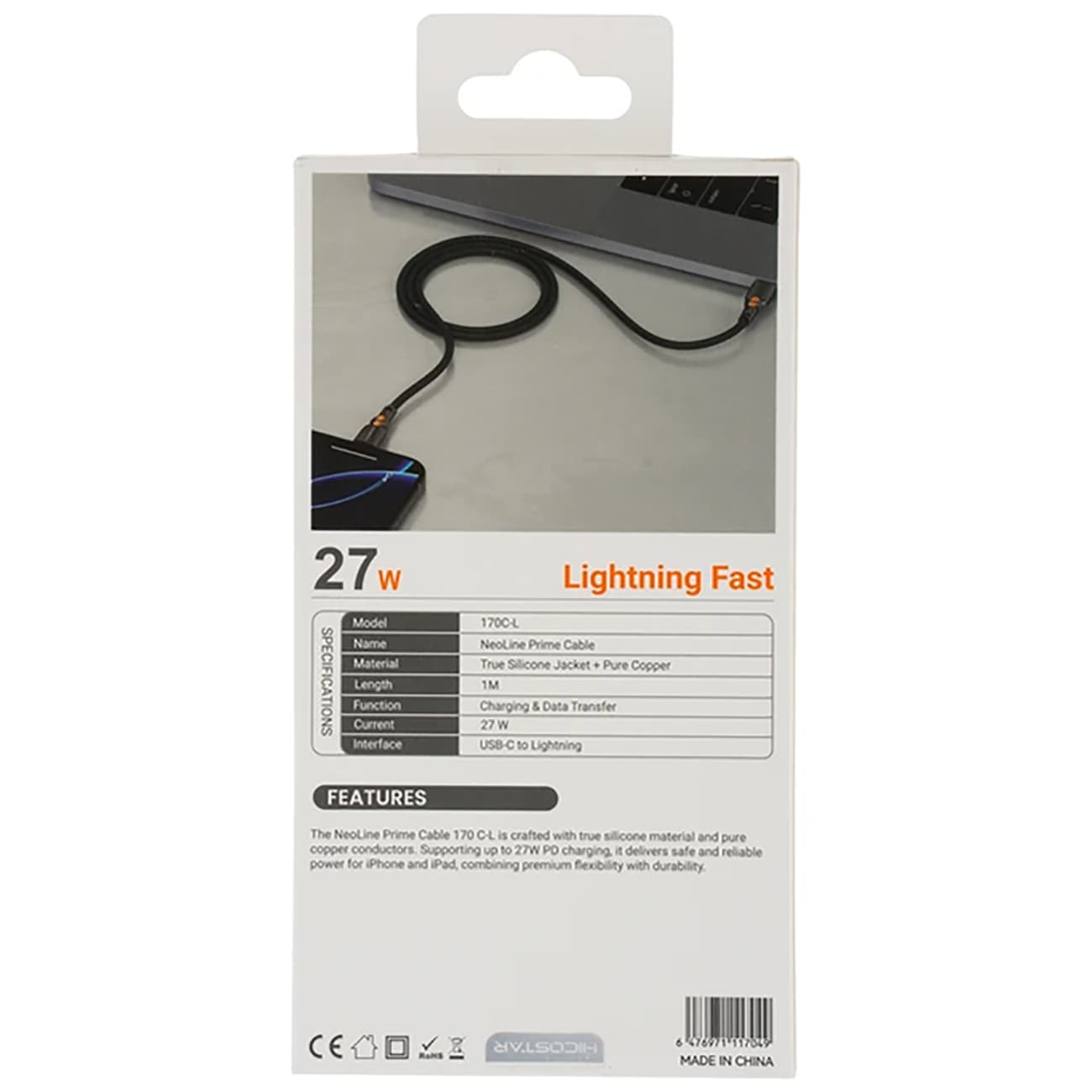 کابل تایپ سی به لایتنینگ 27 وات هایکو استار مدل 170C-L یک متر — تصویر ۵