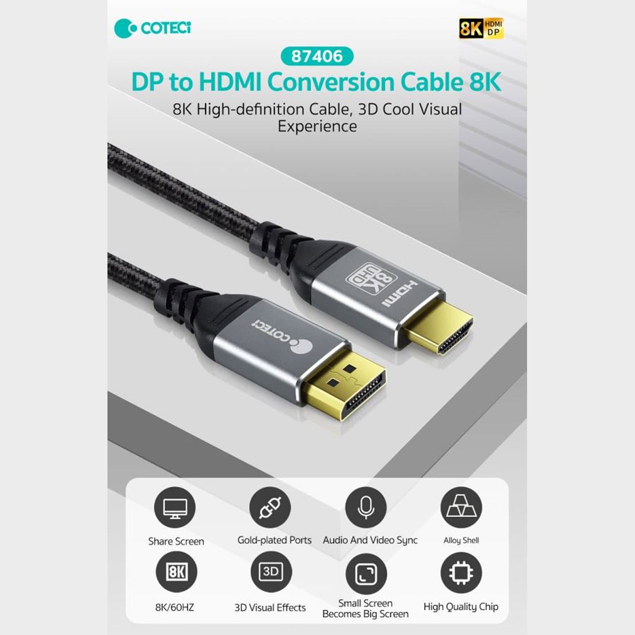 کابل دیسپلی به HDMI دو متری کوتسی 87406 — تصویر ۳
