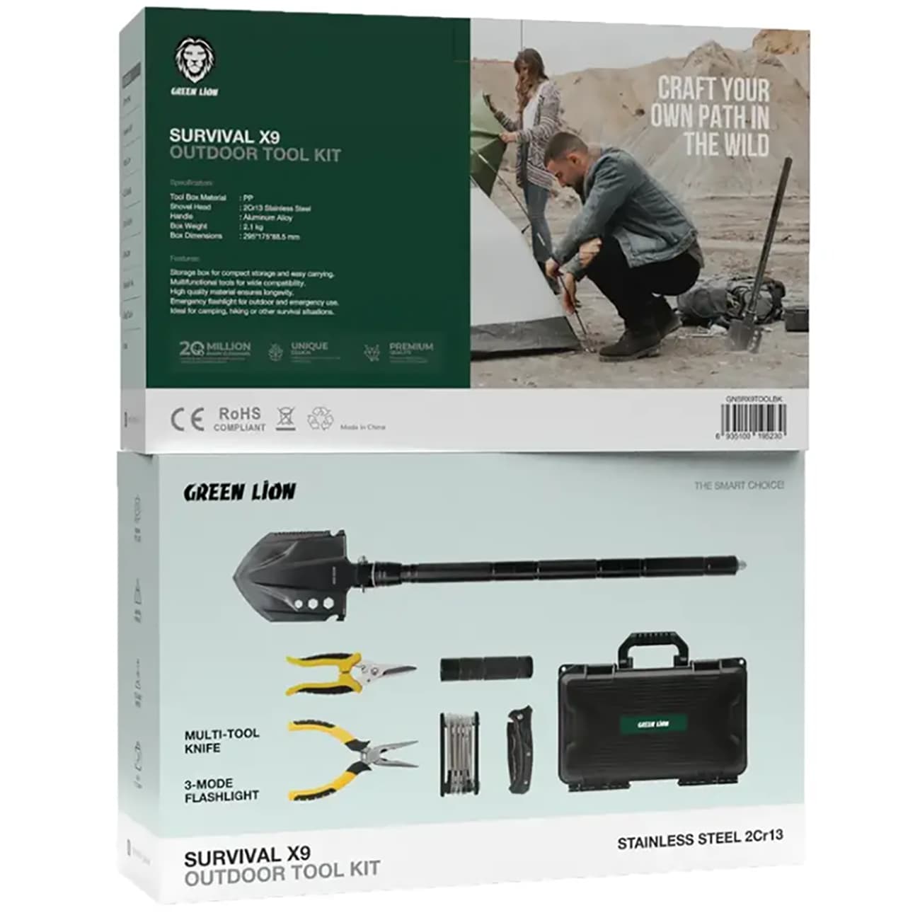 مجموعه ابزار کمپینگ گرین لاین Green Lion اصل مدل GNSRX9TOOLBK — تصویر ۲