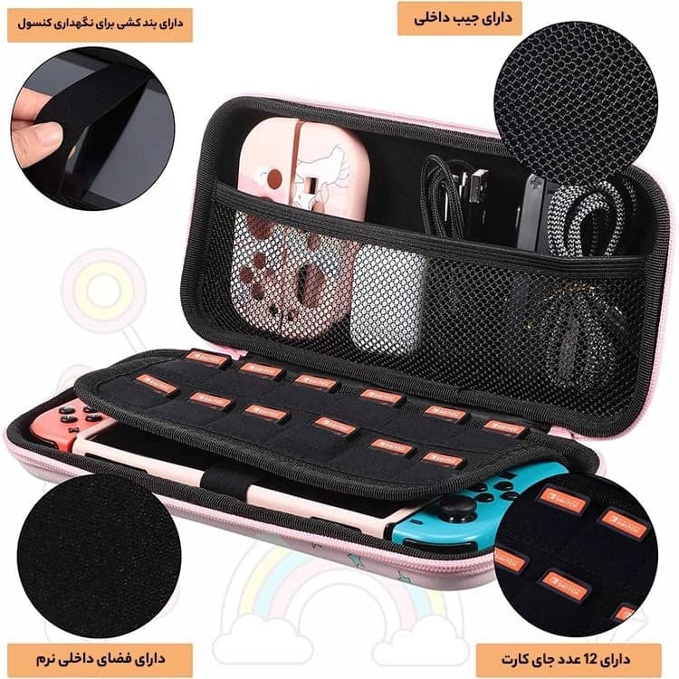 کیف FUNDIARY مدل GNSA-FUN101 مخصوص Nintendo Switch – طرح Pink Unicorn — تصویر ۵